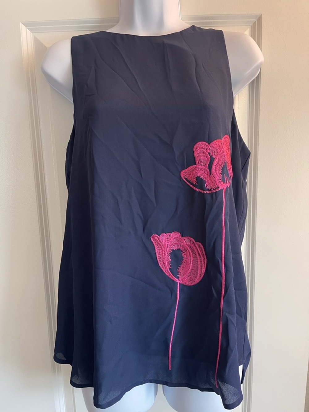 41 Hawthorn Navy Tunic with Pink Floral Embroidery